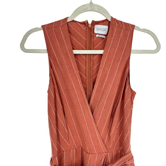 Saylor Emery Stripe Jumpsuit in Rust Size XS Linen Blend Wide Leg Preppy Coastal - Picture 3 of 11
